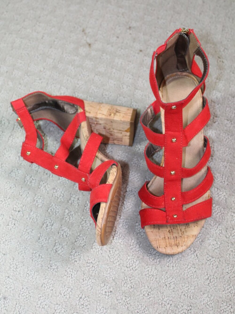 Aerosoles Size 8 Red Strappy Cork Block Heels